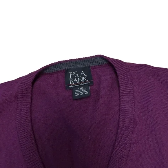 Jos. A. Bank Signature Merino Wool V-Neck Sweater XXL Burgundy Maroon Purple EUC
